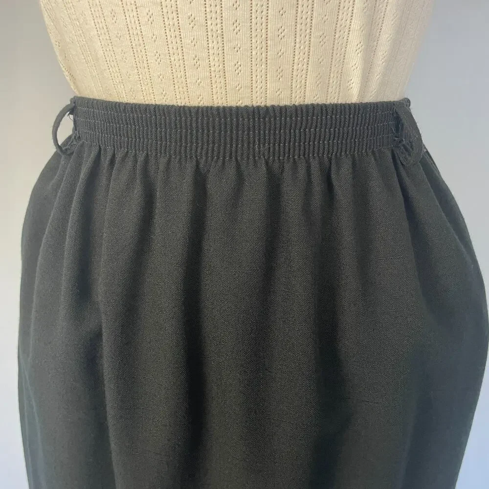 Vintage Midi Skirt Size 14 Black Solid Minimal Career Office Dark Academia 90s
